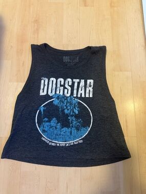 Dogstar Graphic Cropped Tank - Charcoal with Blue & White Print